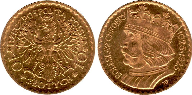 Złota moneta Bolesław Chrobry 1925 - 10 złotych